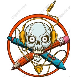 Skull with Headphones and Colored Pencils