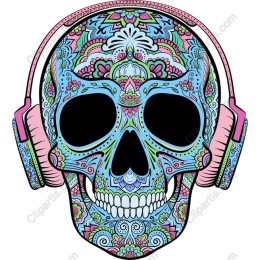 Vibrant Floral Skull with Headphones