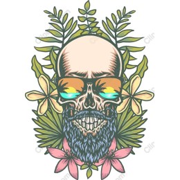 Tropical Skull with Sunglasses and Foliage