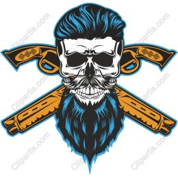 Skull and Beard with Crossed Revolvers
