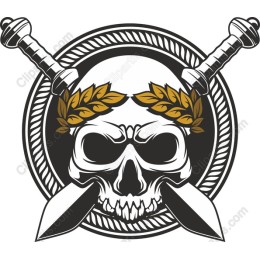 Fierce Skull with Laurel and Swords
