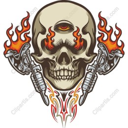 Flaming Skull and Tattoo Guns