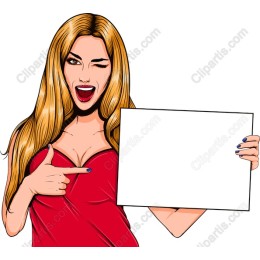 Playful Blonde Woman with Blank Sign