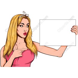 Stylish Woman Pointing to a Blank Sign