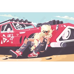 Retro Adventure: Trendy Girl and Vintage Red Car