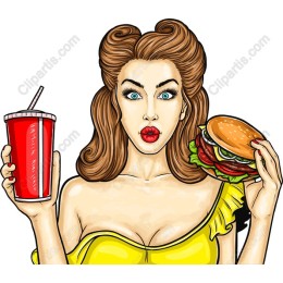 Retro Woman with Burger & Drink
