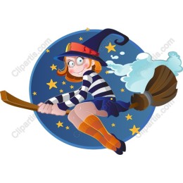 Playful Witch Riding Broomstick