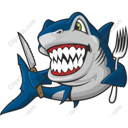 Playful Cartoon Shark with Fork and Knife