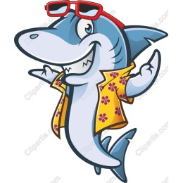 Playful Cartoon Shark with Sunglasses and Hawaiian Shirt