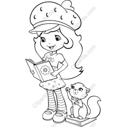 Charming Reading Girl with Cat
