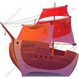 Vibrant Red Sailed Ship