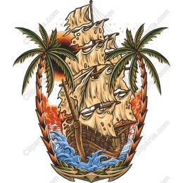 Majestic Tall Ship with Palm Trees