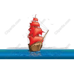 Vibrant Red Sailing Ship