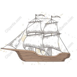 Vintage Three-Masted Sailing Ship
