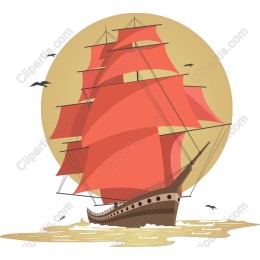 Classic Sailing Ship with Red Sails