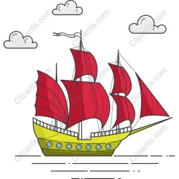 Vibrant Red-Sailed Sailing Ship