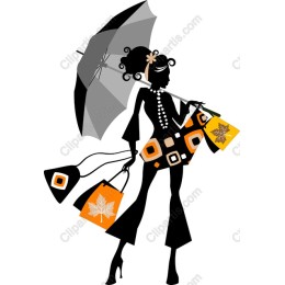 Chic Fashionista with Shopping Bags and Umbrella