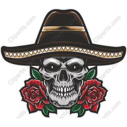 Skull with Sombrero and Roses