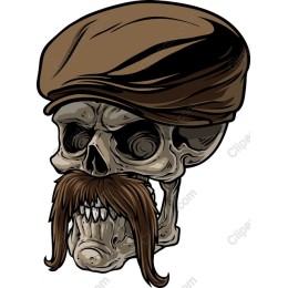 Vintage Skull with Hat and Mustache