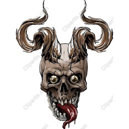 Demonic Skull with Horns and Tongue