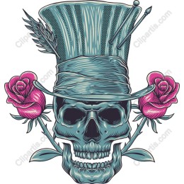 Gothic Elegance: Skull with Top Hat and Roses