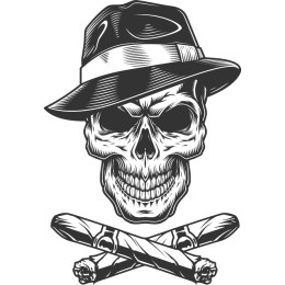 Edgy Skull with Fedora and Crossed Cigars