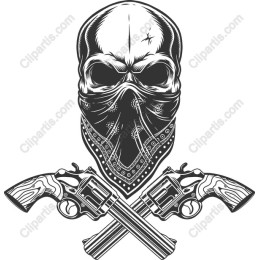 Bold Skull with Crossed Revolvers