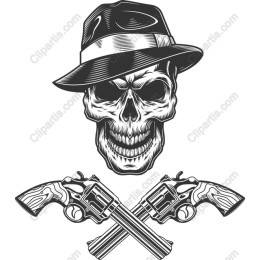 Gangster Skull with Revolvers