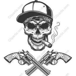 Edgy Skull with Revolvers