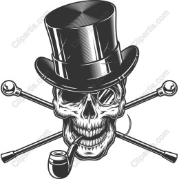 Vintage Skull with Top Hat and Pipe