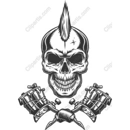 Fierce Skull Tattoo with Cross Tattoo Machines
