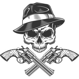 Rebellious Skull with Crossed Revolvers