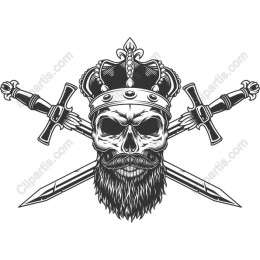Regal Skull with Crown and Swords