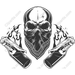 Flaming Skull with Molotov Cocktails