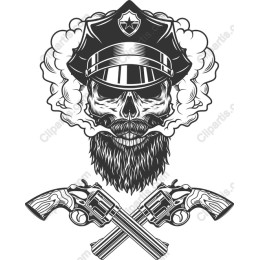 Rebellious Skull Cop with Revolvers