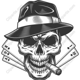 Vintage Skull with Fedora and Playing Cards