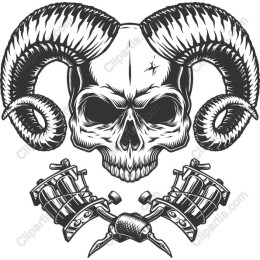 Skull and Ram Horns Tattoo