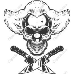 Eerie Clown Skull with Crossed Knives