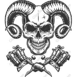 Skull and Ram Horns Tattoo