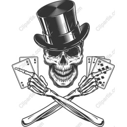 Skull with Top Hat and Playing Cards