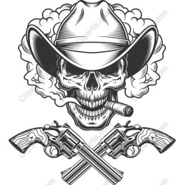 Cowboy Skull with Revolvers