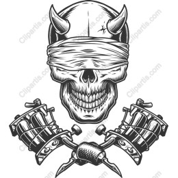 Blindfolded Skull and Tattoo Machines