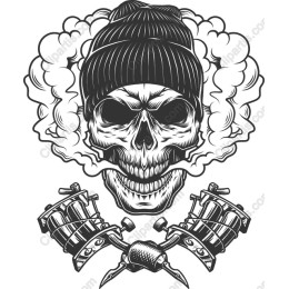 Edgy Skull with Tattoo Machines