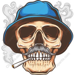 Vintage Skull with Blue Hat and Mustache