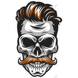 Vintage Skull with Mustache and Retro Hairstyle