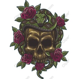 Golden Skull with Serpent and Roses