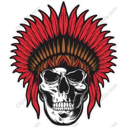 Vibrant Skull with Feathered Headdress
