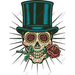 Elegant Skull with Top Hat and Rose