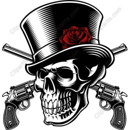 Elegant Edgy Skull with Top Hat and Guns