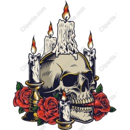 Gothic Skull with Candles and Roses